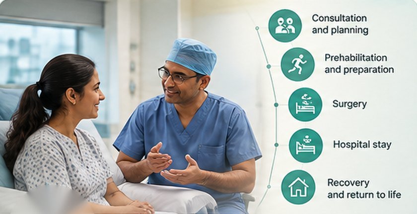 Surgeon talking with a patient before cancer surgery