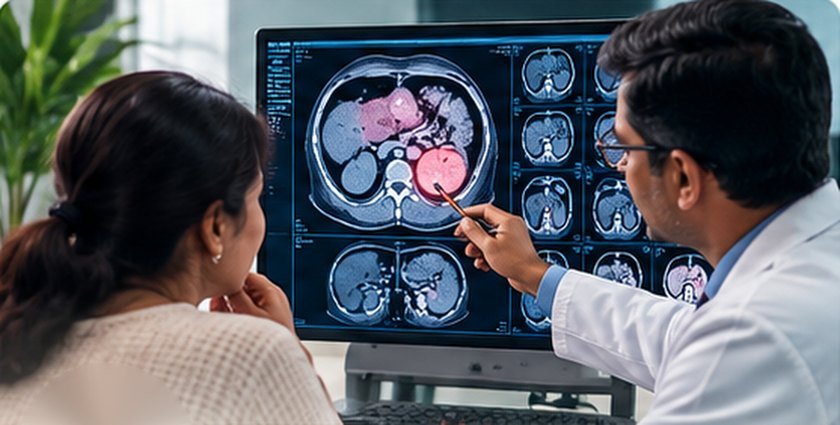 Doctor explaining a CT scan to a patient