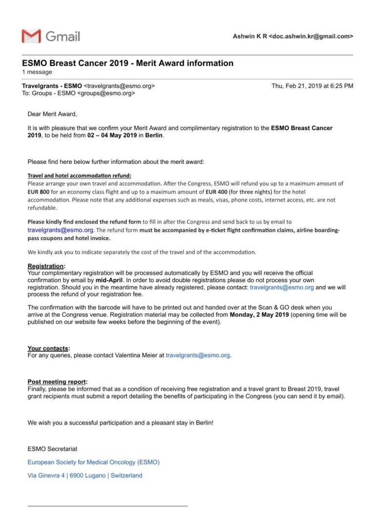 ESMO Breast Cancer Merit Award — Berlin, Germany · 2019