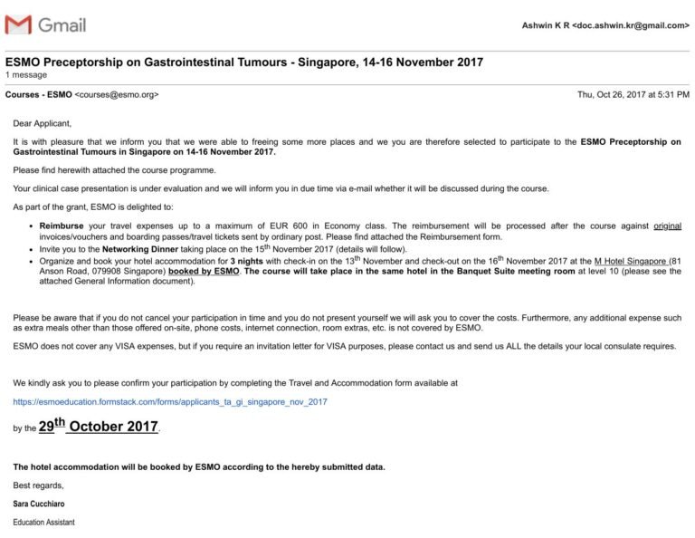 ESMO GI Travel Grant — Singapore · 2017