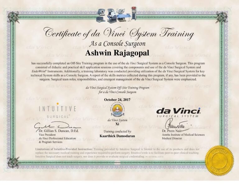 Robotic da Vinci Multi-Port Console Surgeon Training — Global AIMS, India