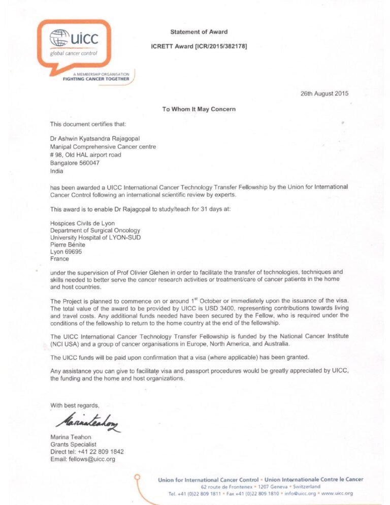 UICC International Travel Fellowship — Union for International Cancer Control